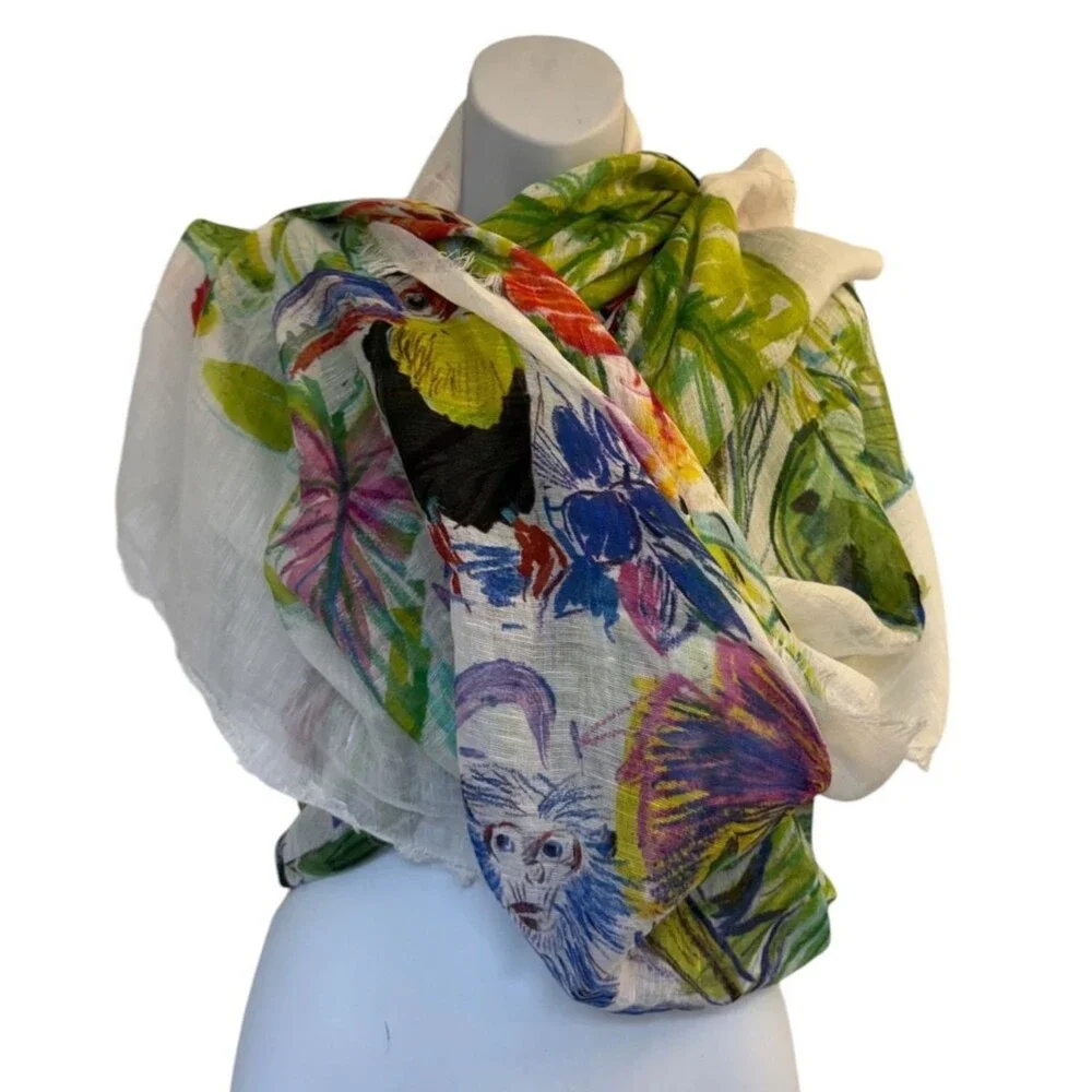 Franco Ferrari Italy Linen & Silk Stole Scarf Wrap Shawl Floral 50